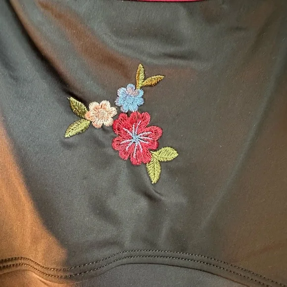 Class In Women's Black Leotard with Floral Embroidery - Picture 2 of 4